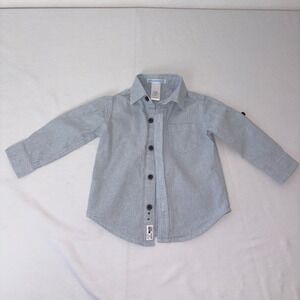 Janie and Jack blue linen cotton roll tab sleeve shirt 12 - 18 months